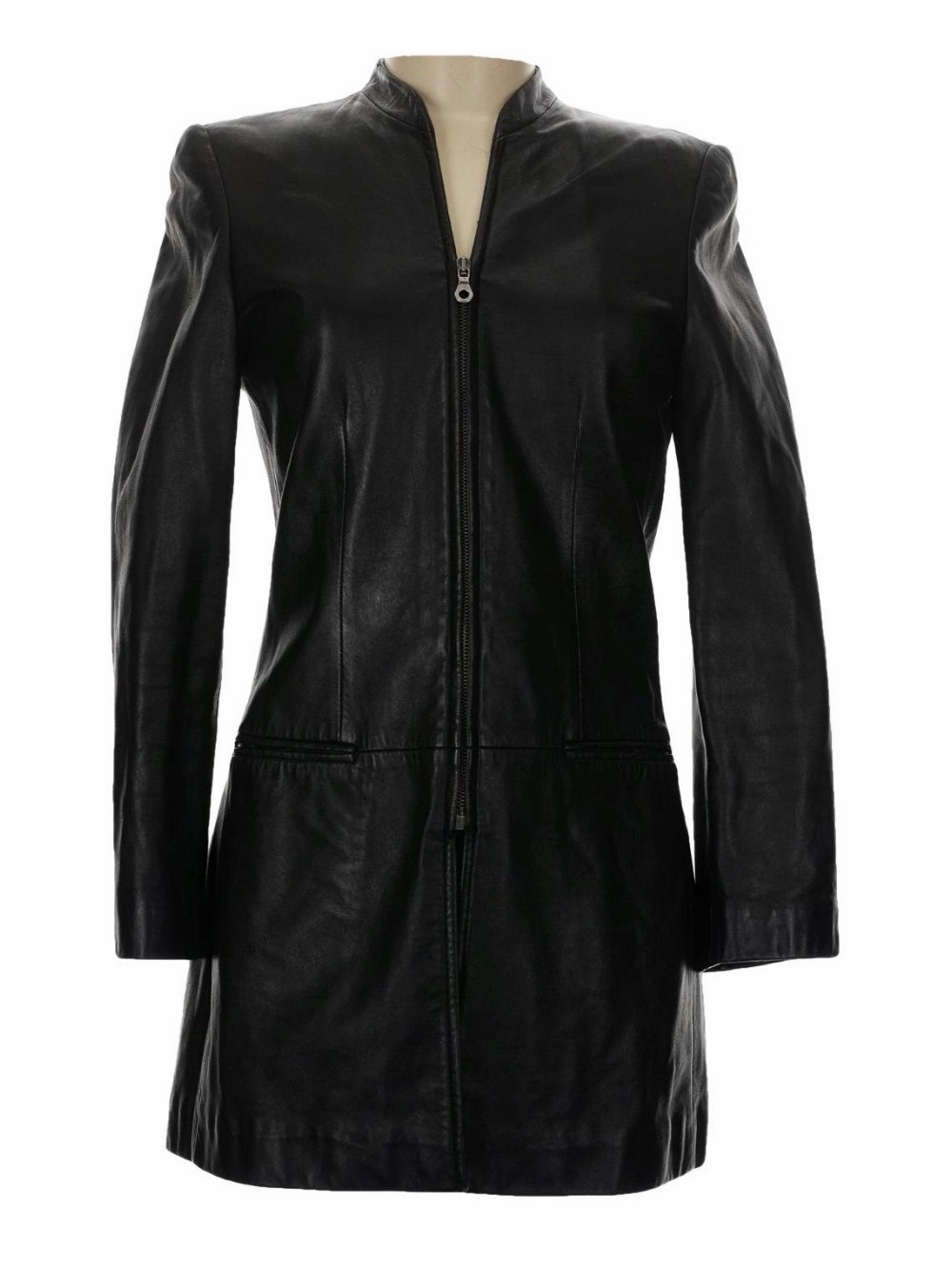 Zenith Black Leather Long Zip-Front Women's Jacket